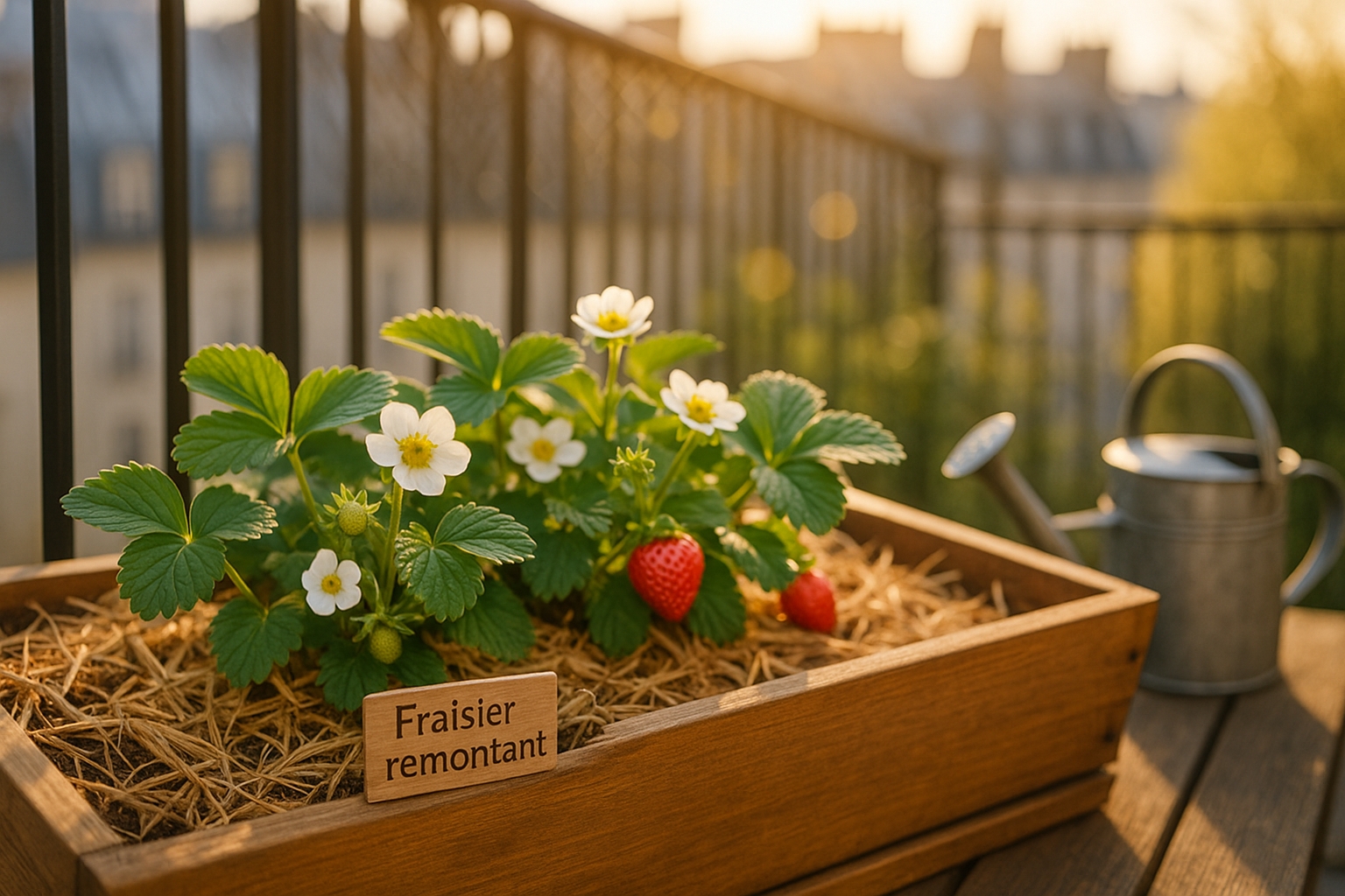 Plantation de fraisiers remontants en bac de balcon